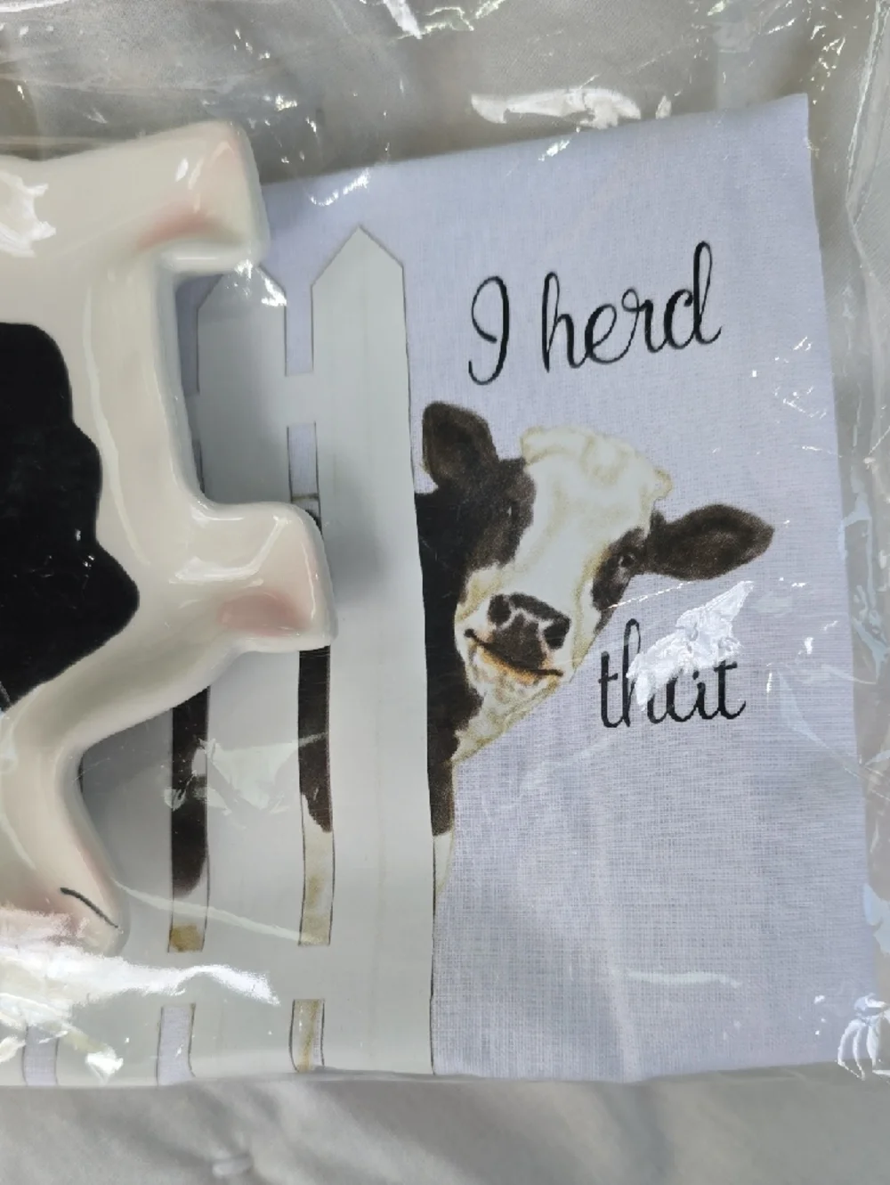 Spoon Trivet & Towel Gift Set - White & Black Cow Design